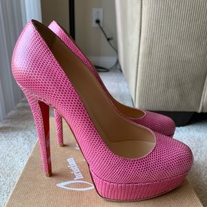 New Christian Louboutin Pink Lizard Bianca Heels Pumps Stiletto RARE Sz 37